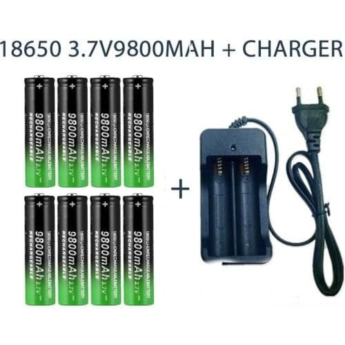 18650 Battery Rechargeable Battery 3.7V 18650 9800mAh Capacity Li-ion Rechargeable Battery For Flashlight Torch Battery+Charger