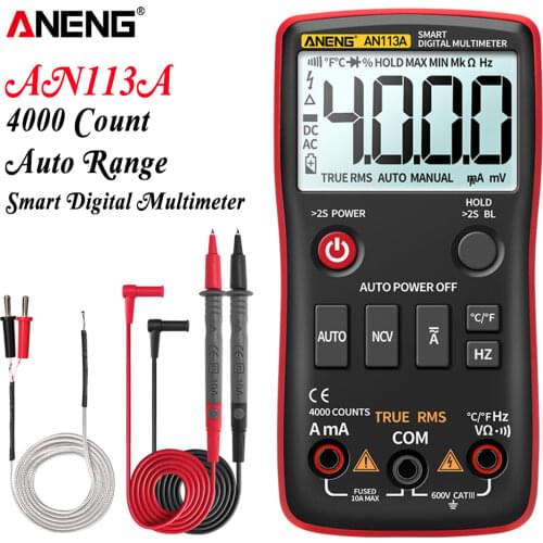 ANENG AN113A Digital Multimeter True RMS with Temperature Tester 4000 Counts Auto-Ranging AC/DC Transistor Voltage Meter