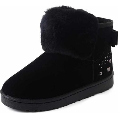 Large Size Autumn and Winter Women Snow Boots Cotton Fur Rubber Slip on Ladies Winter Boots Flat Snow Boots