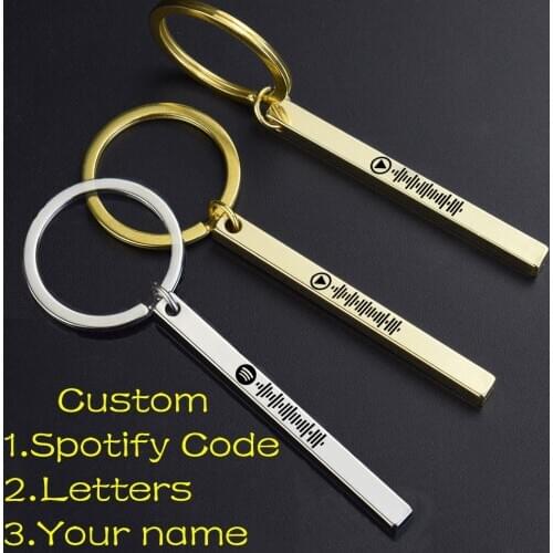 Engraved Letters Text Keyring Personalized Music Album Song Custom Scannable Spotify Code Keychain Anniversary Gift