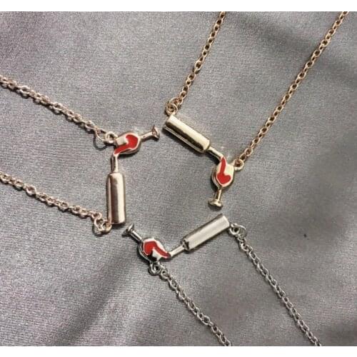 Love Wine Bottle Pendant Necklace Stainless Steel Heart Charm Chain Necklaces for Women Mothers/Daughter Day Gift Jewelry