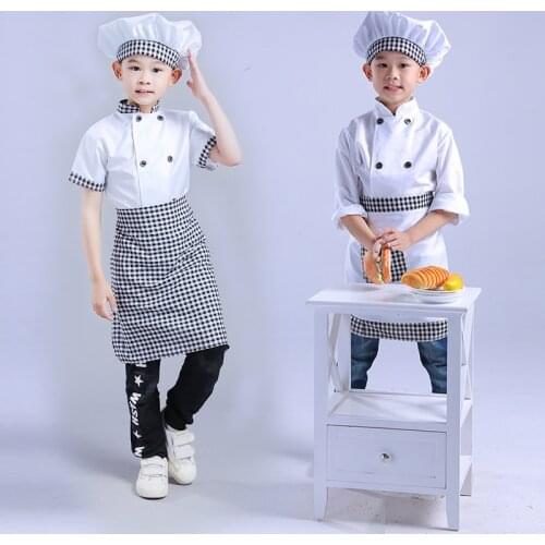 Kids Chef Jackets Kitchen Roleplay Uniform Cook Hat Restaurant Cosplay Costumes Halloween Children Waiter Waitress Clothing Sets