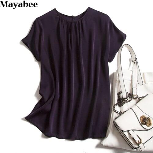 Ingenuity 19 Mumi Heavy Silk Round Neck T-Shirt Spring Woman Loose Pullover Short-Sleeved Top 2021 Summer New Style