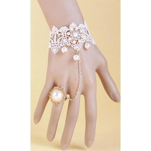 Gothic Palace Retro Handmade Jewelry Charm Women Pattern Lace Simulated Pearl Finger Bracelets Wristband Bangles