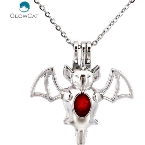 K653 Bat Note Pearl Beads Cage Pendant Locket Fairytale Party Essential Oil Diffuser