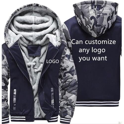 Customized Jacket Men Print Jacket Mens Hoodies Winter Thicken Warm Fleece cotton Zipper Camouflage Raglan Mens Coat Hoodies