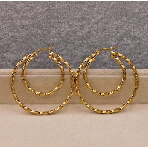 Trendy Earrings for Womens earring Gold Plated 2 Circle Round Gold Earring hoop Earrings Wedding Jewelry Gift Accessories