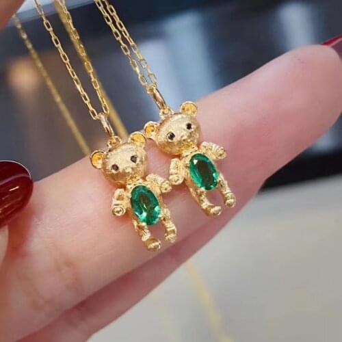 Fashion cute Bear Natural green Emerald necklace Pendant S925 silver natural gemstone Pendant girl woman party gift jewelry