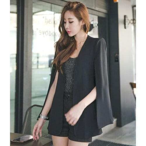 Vintage Shawl Collar Split Sleeve Cloak Blazer Cape Party Club New Womens Autumn Spring Solid Color OL Suit Jacket Coat Black