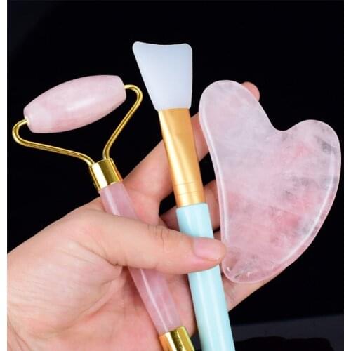 Natural Jade Facial Roller Gua Sha Board Makeup Brush Set for Skincare Gouache Scraper Face Massager Guasha Detox Massage Tool