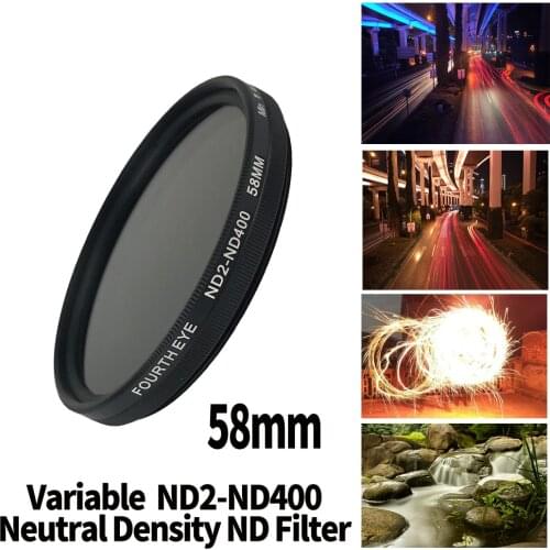 ND Lens 58mm Variable ND2-ND400 Neutral Density Filter Fader ND Adjustable Optical Glass Lens Apply to 58mm camera lens