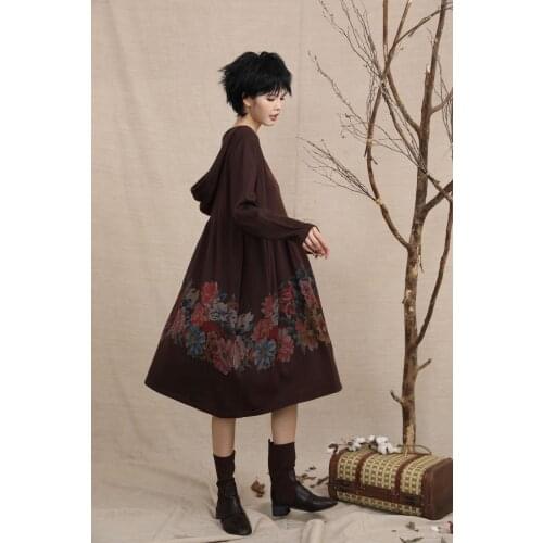 New kapok floral Pullover Hoodie dress with positioning printing womens long skirt