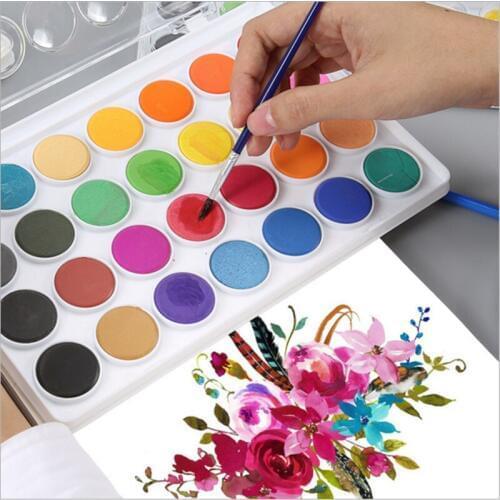 Wholesale Painting paint Solid Watercolor Paint Set With Paintbrush Bright Color Painting Pigment Set For Student Art Supplies