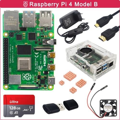Raspberry Pi 4 Model B Kit 2GB 4GB 8GB RAM Heat Sinks Cooling Fan Switch Power Supply 32G 64G 128G Card for Raspberry Pi 4 B