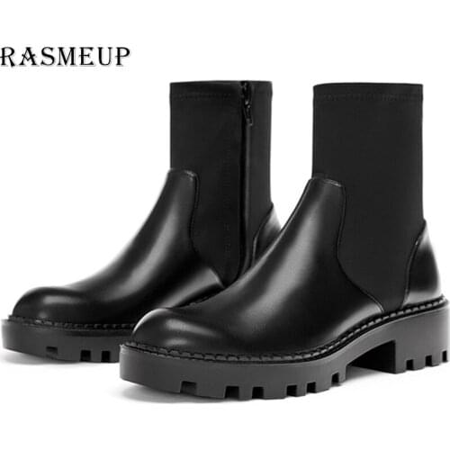 RASMEUP 2020 Spring Autumn Fashion Style Women Microfiber Boots Women Ankle Boots Ladies Stretch Boots Women No Lace Up Shoes