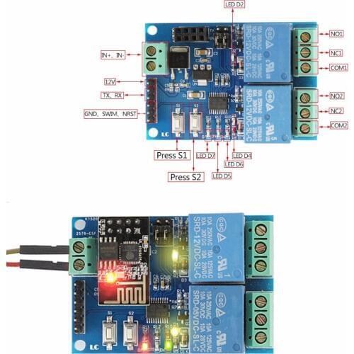 WIFI Relay Module ESP8266 IOT APP Controller 2-Channel For Smart Home 12V