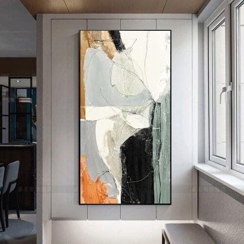 Modern Abstract Light Gray Yellow Blue Gold Line Wall Art Canvas Painting Art Poster Print Wall Picture For Living Room