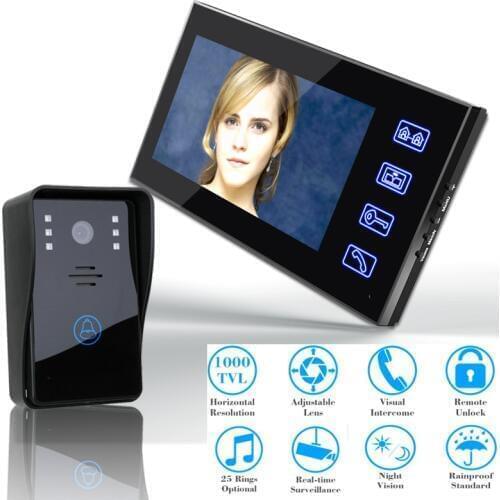 7" Video Door Phone Intercom Doorbell Touch Button Remote Unlock Night Vision Security CCTV Camera Home Surveillance