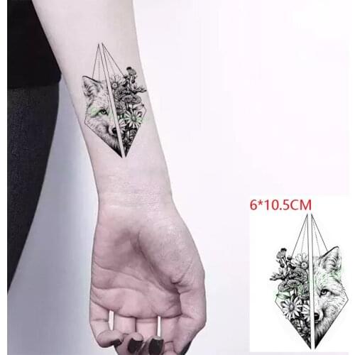 Waterproof Temporary Tattoo Sticker Wolf Flower Triangle Pattern Body Art Flash Tattoo Fake Tattoo for Women Men