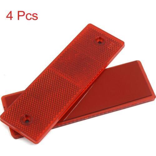 X Autohaux 4Pcs Red Rectangle Stick-On Safety Reflector Plate W Mounting Holes For Car