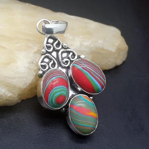 Gemstonefactory Jewelry Big Promotion 925 Silver Beautiful Natural Stripe Jasper Women Jewelry Gifts Necklace Pendant 0270