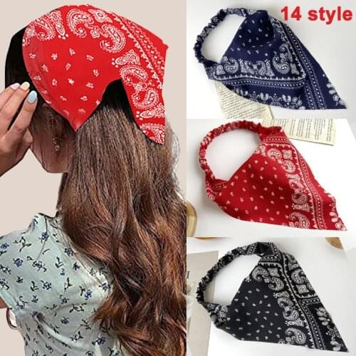 Vintage Flower Print Hair Scarf Floral Triangle Bandanas For Women 2021 BOHO Elastic Hair bands Headband Hair Accessories