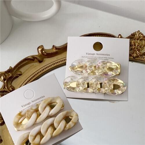 2020 Japan Korean New Personality Acrylic Resin Chain Barrettes Hair Clips Hairpins For Women Fashion Hair Accessories Barrettes
