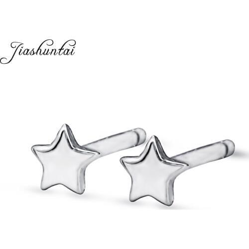 JIASHUNTAI 100% 925 Sterling Silver Stars Stud Earrings For Women Silver Small Cute Earrings Fashion Jewelry Brincos