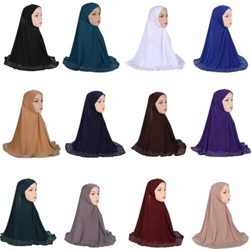 Women Hijab Scarf Muslim Islamic Headscarf Amira Prayer Shawl Wrap Headwear Turban Bandanas Full Cover Rhinestone Ramadan Hijab