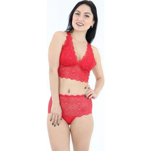 Women Lace Bralette Bra Overbust Sexy Lingerie Underwear Set Panties Bustiere Corset Adjustable Strap Top Thong Briefs Top