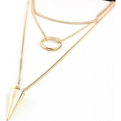 Szelam Punk Style Gold Color Geometric Pendant Necklace 2019 Multilayer Circle Bar Spike Long Necklaces Pendants SNE160047