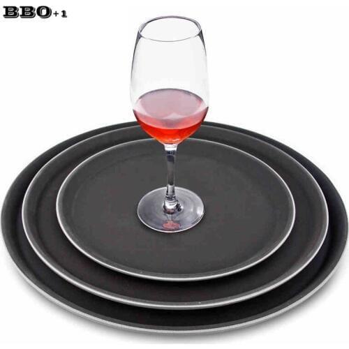 1PC Round Plastic Tray Restaurant Serving Plate Lined Non-Slip Tray Coffee Drinks Tray Fast Food Serve Dishes Bar Tool