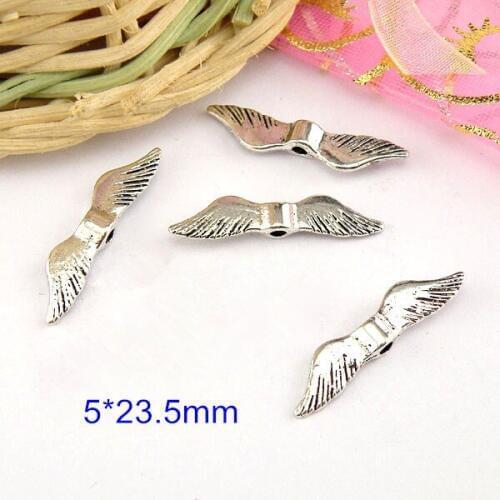 100 Pcs Antique Silver Angel Wing Charm Spacers Beads 5*23.5mm - Free Shipping