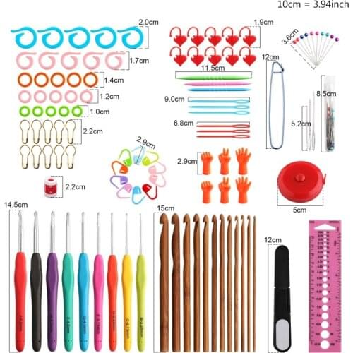 110Pcs Crochet Hooks Kit with Case Ergonomic Crochet Hooks Knitting Needles Weave Yarn Kits DIY Hand Knitting Art Tools E56C