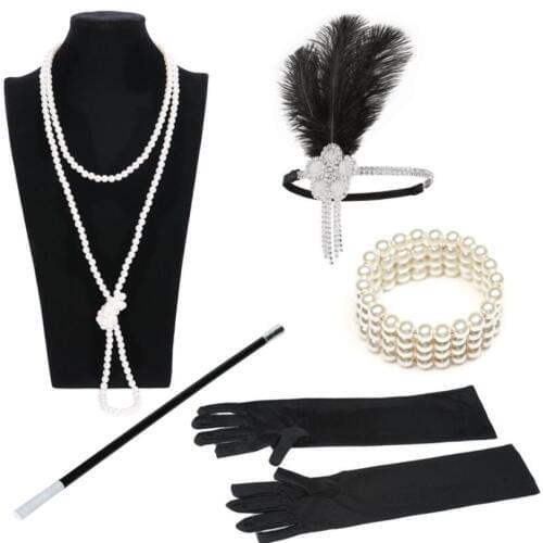 1920s Flapper Accessory The Great Gatsby Headband necklace cigarette holder Sets Tiara Bracelet Cosplay Vintage Bridal Tiara