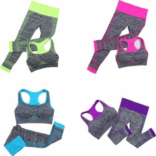 2Pcs Women Yoga Fitness Seamless Bra+Pants Leggings Set Gym Workout Sports Wearve