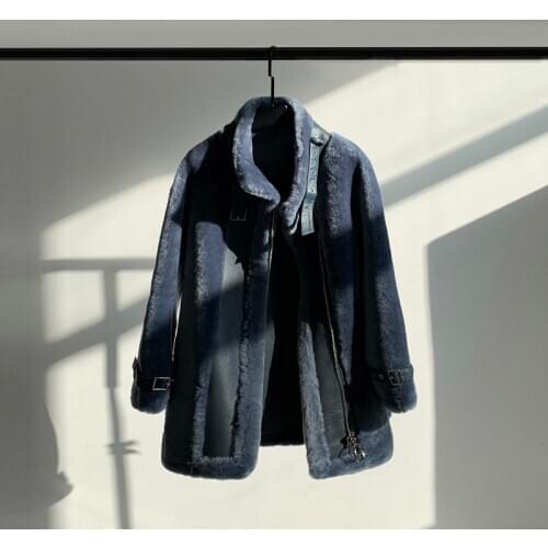 2021 New Fur All-in-one Coat Womens Medium Long Leather Lamb Wool Korean Edition Fur Coat