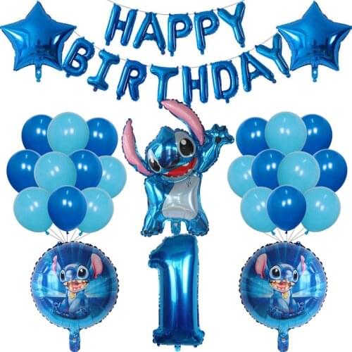 39pcs Disney Blue Lilo & Stitch Balloon Number Foil Balloons 1st Kids Stitch Theme Birthday Party Decorations Baby Shower Globos