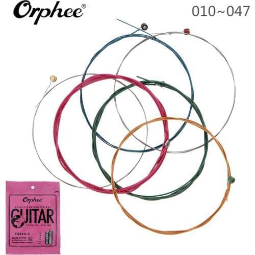 6pcs/set Orphee Acoustic Guitar Strings Set 010-047 High Carbon Seel Copper Strings with Full Bright Tone & Extra Light