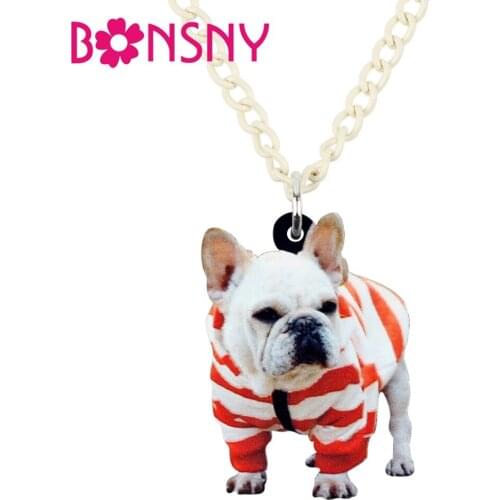 Bonsny Acrylic Standing Sweet French Bulldog Pug Dog Necklace Pendant Chain Choker Animal Jewelry For Women Girls Lady Accessory