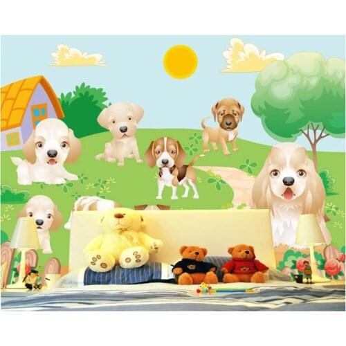 Beibehang Customized super cute cartoon dog on the grass childrens room 3D mural wallpaper background wall papel de parede