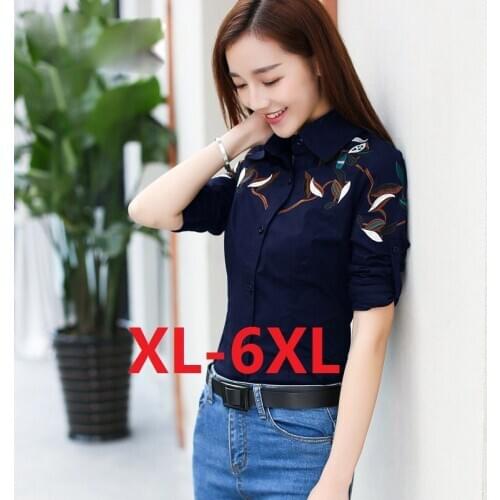 Plus Size 5XL 6XL Shirt Women Blouses New Fashion Style Blouse Lady Tops Blusa Woman Shirts Embroidered Cotton Blusas