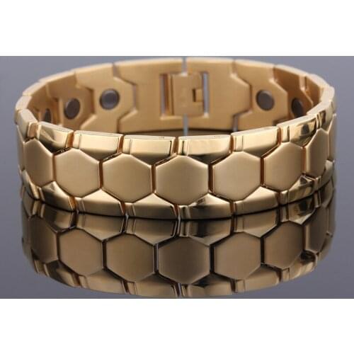 Fine Stainless Steel Gold Magnetic Balance Health Energy Bracelets Mens Hologram Bracelets & Bangles Wristbands