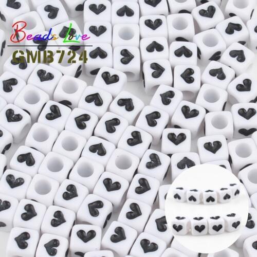 Wholesale Mix 100pcs White Square Heart Acrylic Loose Spacer Beads for Jewelry Making DIY Craft Bracelets Necklace Accessories