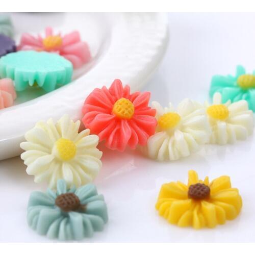 13mm Mix Colors 100pcs Resin Flower Beads Flatback Cabochon Jewellery Findings Chrysanthemum Flowers Crafts Material