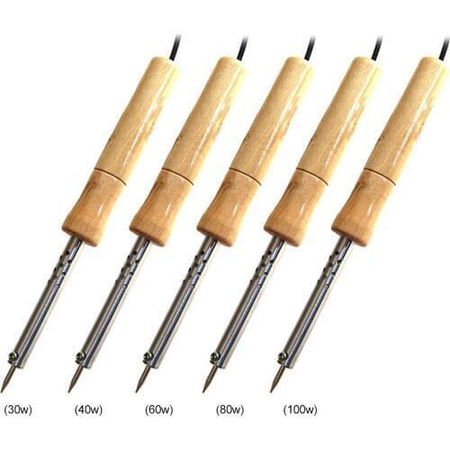 220V 30W/40W/60W/80W/100W Wood Handle Mini Soldering Iron Rework Station Adjustable Temperature Electric Solder Iron