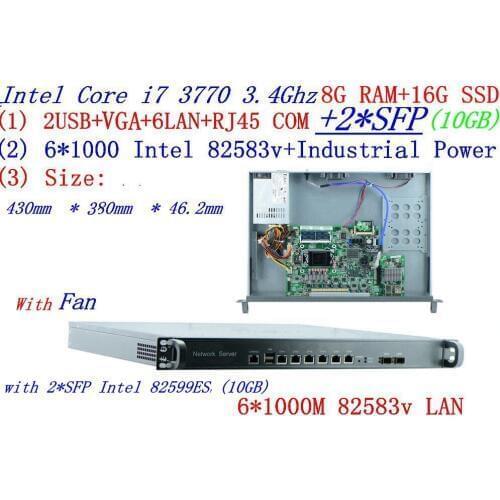 Intel core i7 3770 3.4G 1U firewall server with 2* 10Gb SFP with 6* 82583v Gigabit lan support ROS RouterOS etc