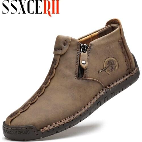 Classic Winter Mens Boots Warm Mens Snow Boots Leather Autumn Mens Ankle Boots Moccasins Outdoor Waterproof Mens Sneakers