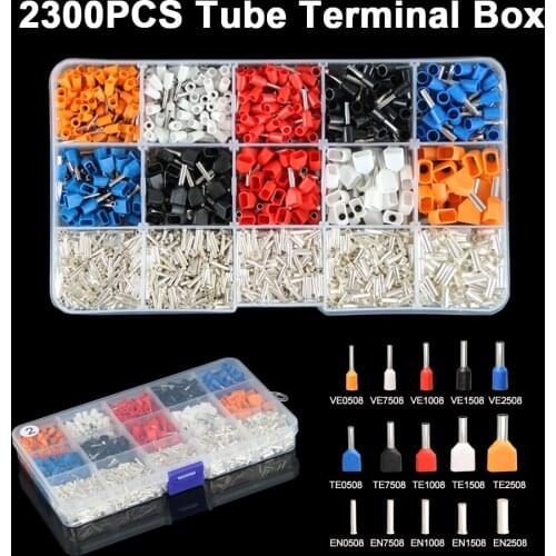 2300pcs Dual Wire Tube Terminal Kit Set Ferrule Insulated Double Wiring TE VE Cable Connector Tubular Crimp Terminals Kits Set