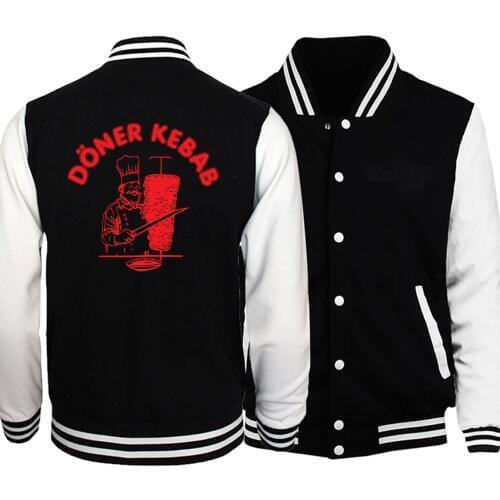Doner Kebab Baseball Men Print Jackets Coats 2019 Winter Autumn Fleece Warm White Black Sportswear Bomber Streetwear Plus Size